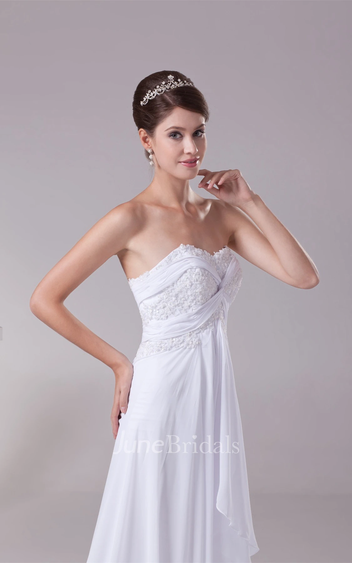 Strapless Empire Pleated Dress with Jewel and Draping