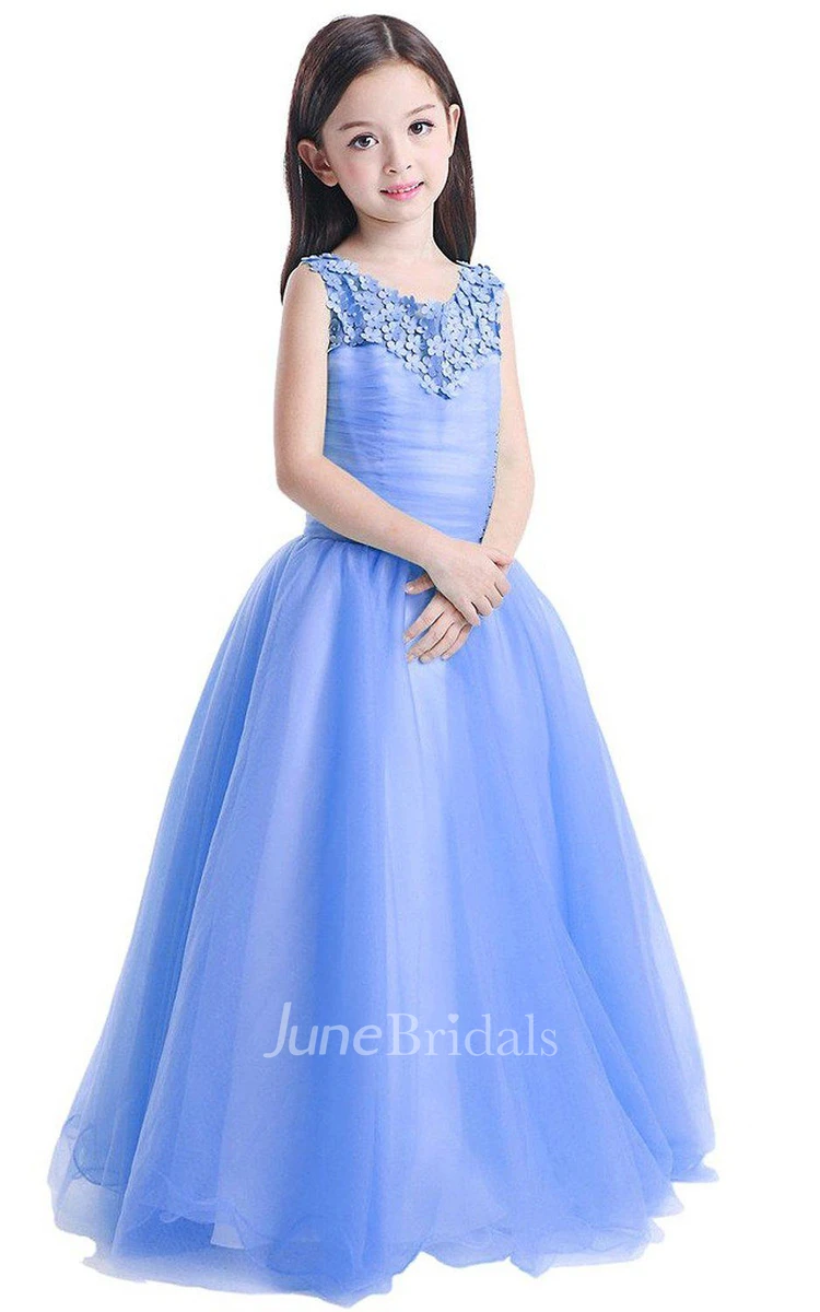 Cap-sleeved A-line Appliqued Dress With Illusion Back