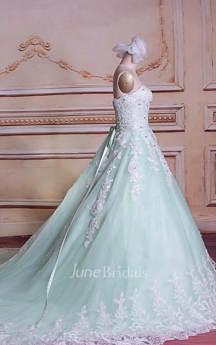 Ball Gown Strapless Sleeveless Appliqued Dress With Corset Back