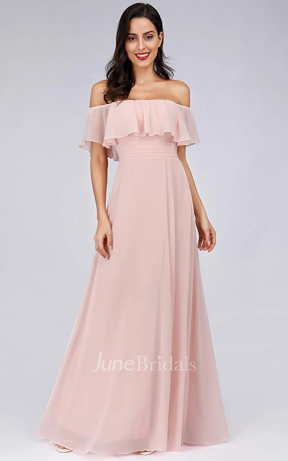 A Line Off-the-shoulder Chiffon Prom Dress With Ruffles and Split Front