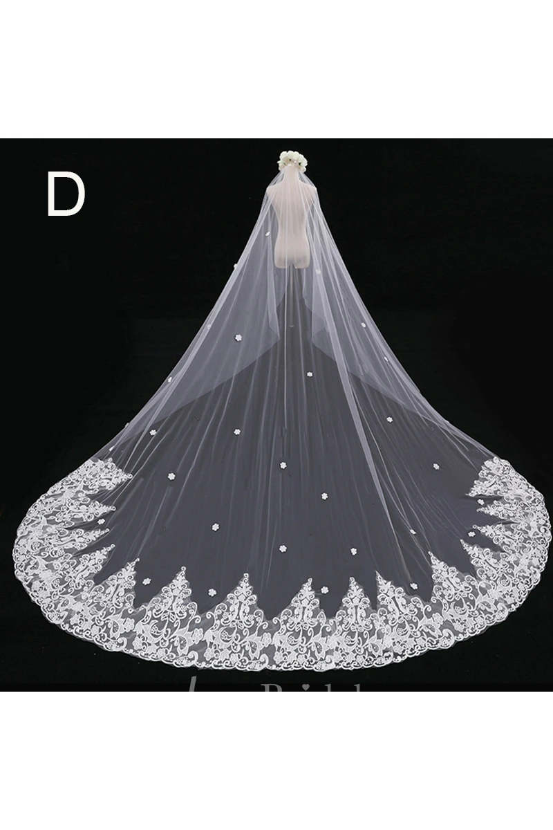 New Korean Style Lace Applique Large Tailed Tulle Super Long Veil