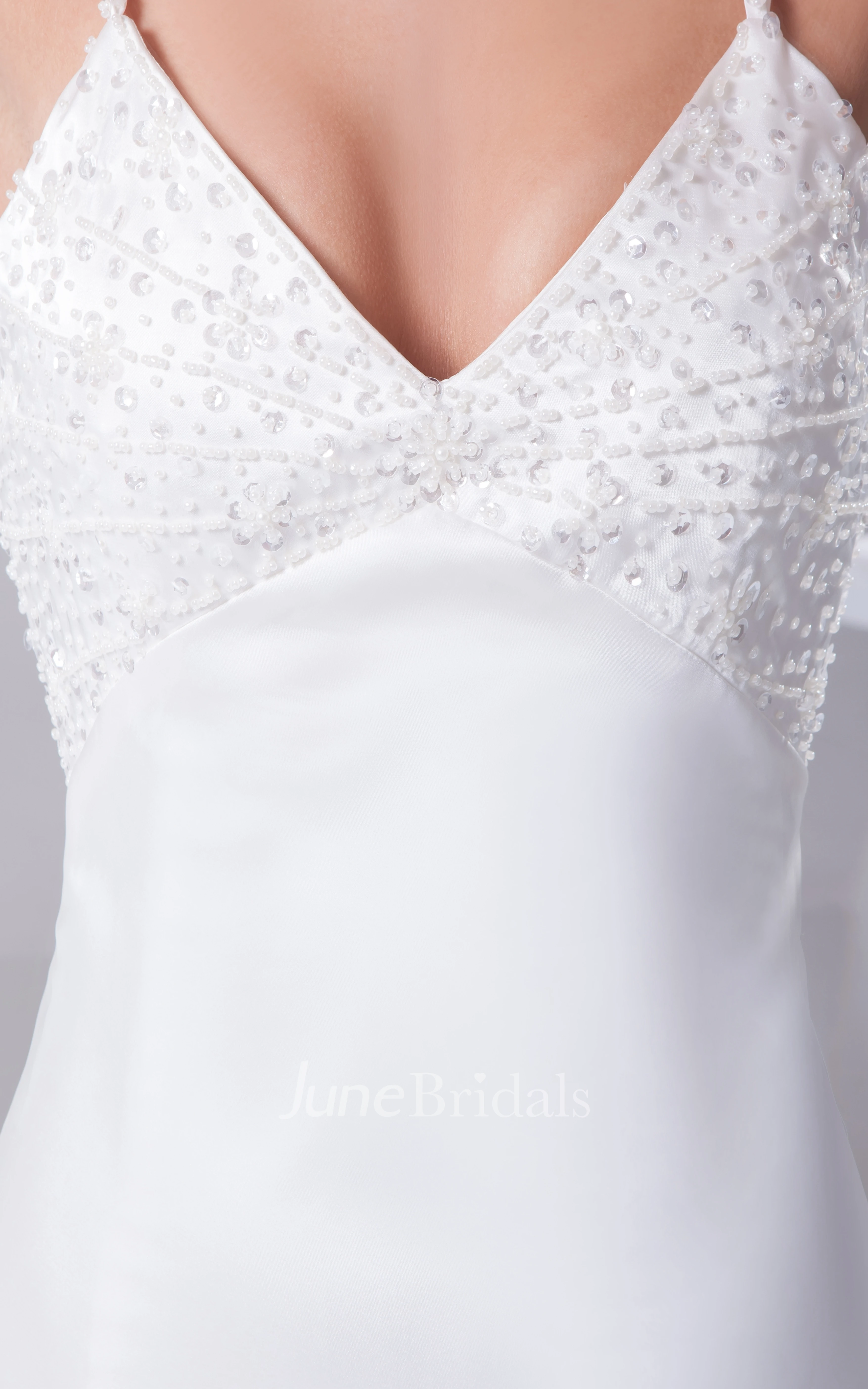 Beaded V-Neck Floor-Length Dress With Spaghetti Straps