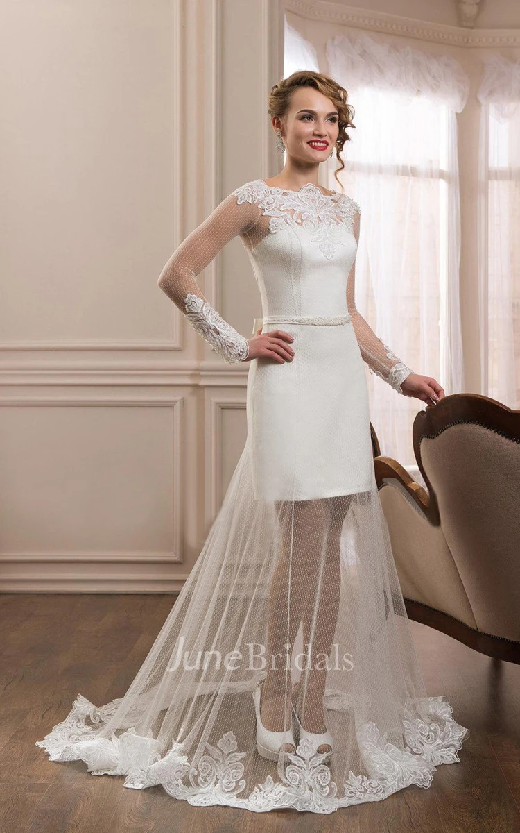 Short Long Sleeve Tulle Lace Weddig Dress