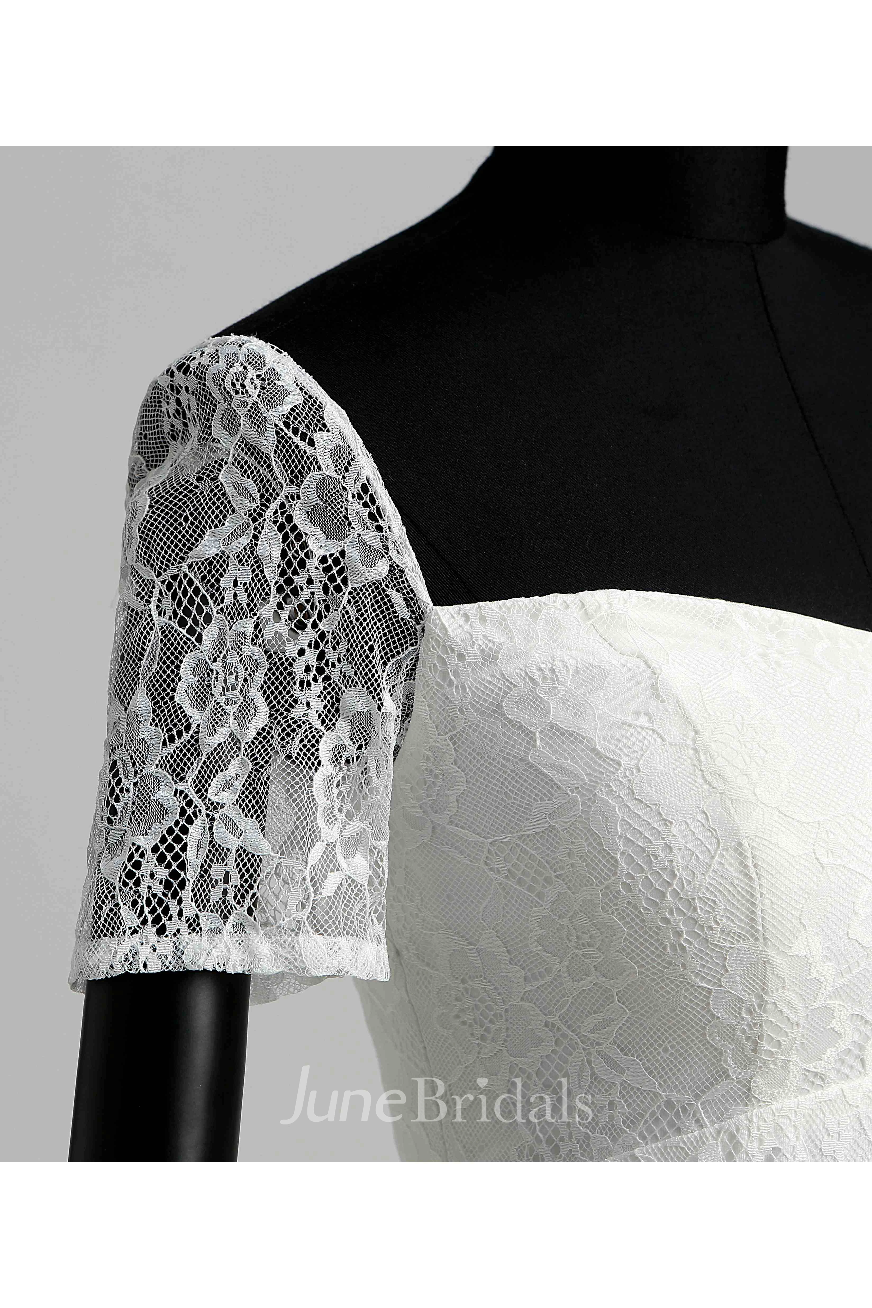 Floor-length Mermaid Off-the-shoulder Illusion Short Sleeve Zipper Lace Weeding Dress