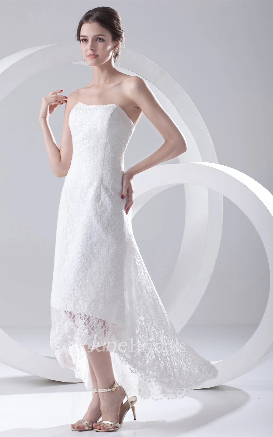 Strapless Lace High-Low Dress with Zipper Back