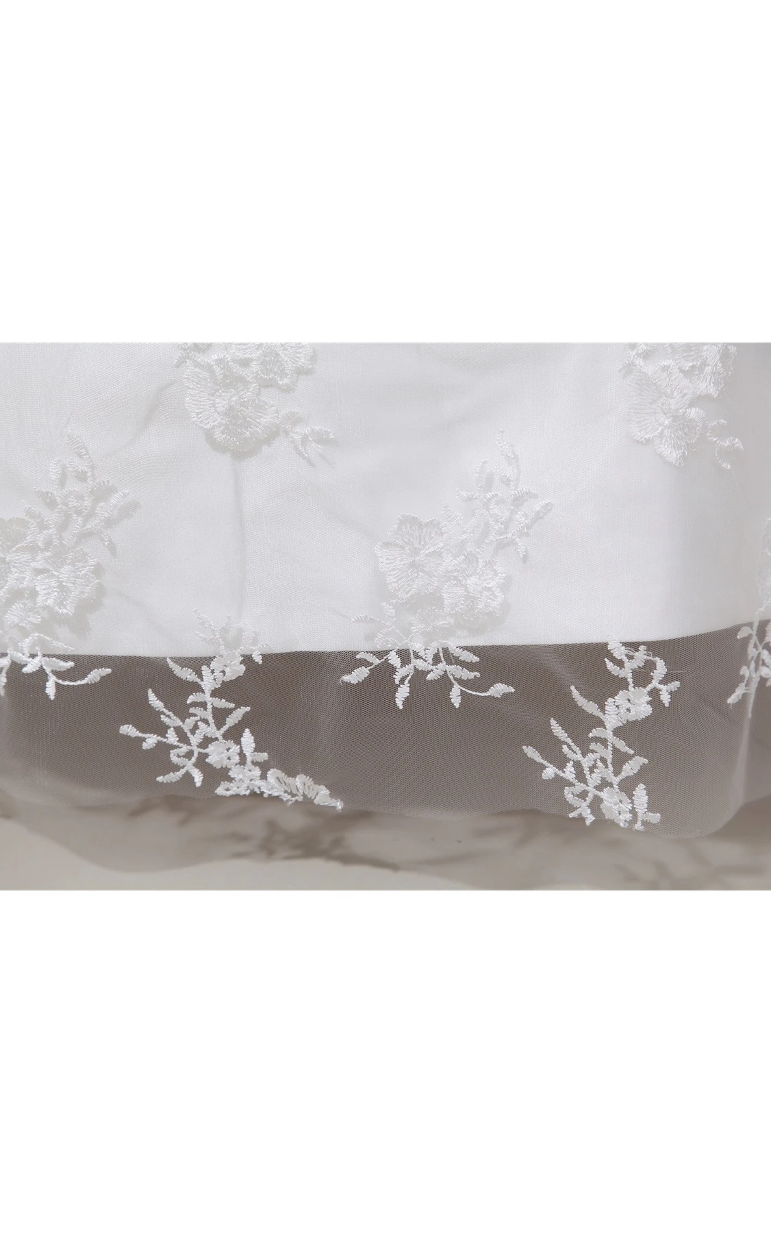 Long Strapless A-Line Lace Gown with Tulle Overlay and Cinched Waistband