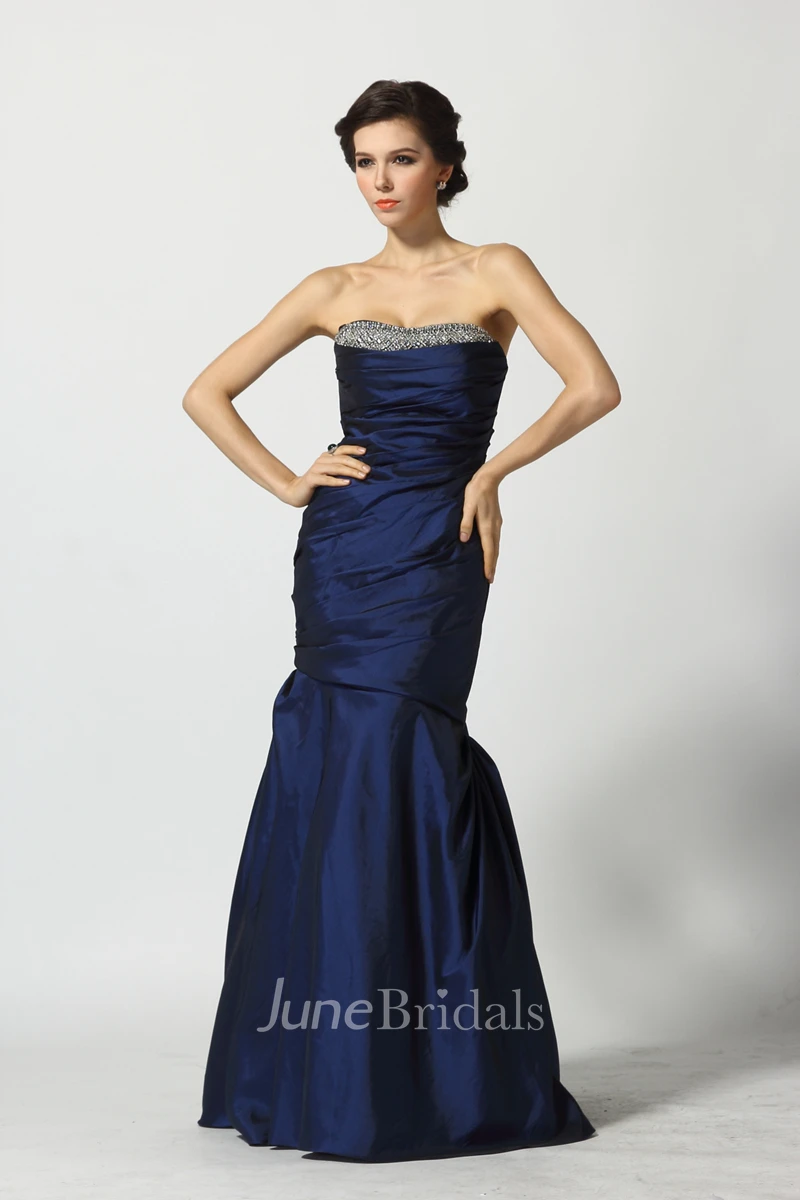 A-Line Sweetheart Sleeveless Floor-length Taffeta Prom Dress with Open Back and Beading