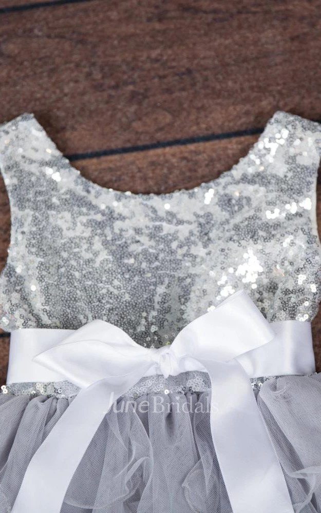 Strapped Scoop Ruffled Layered Tulle Dress With Sequins&Flower