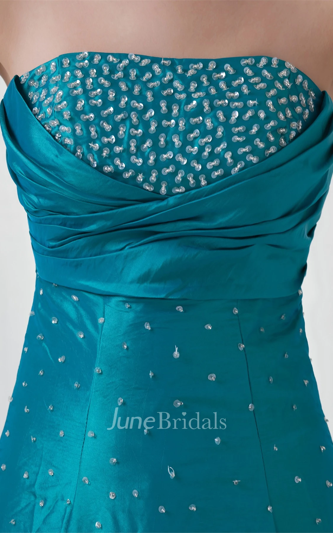 Strapless Beaded Pick-Up Gown with Buckle and Ruching