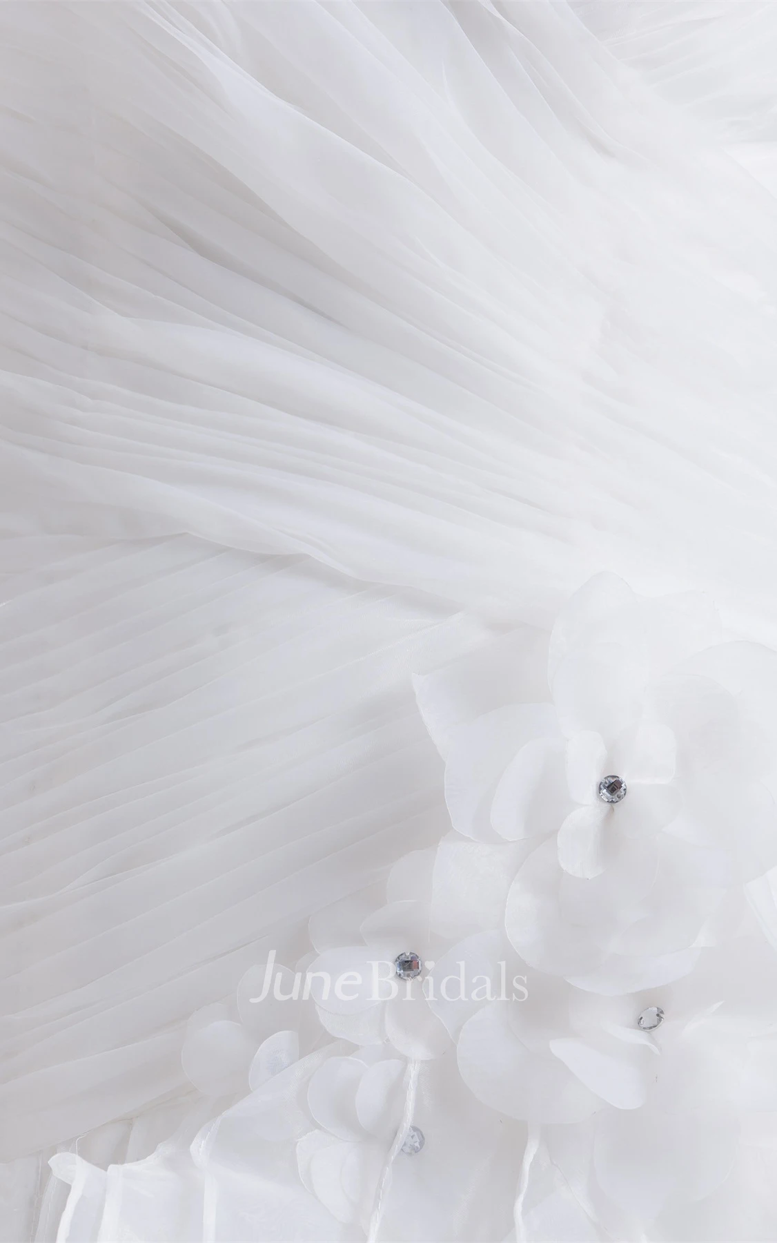 Sweetheart Criss-Cross Ruffled Ball Gown with Flower