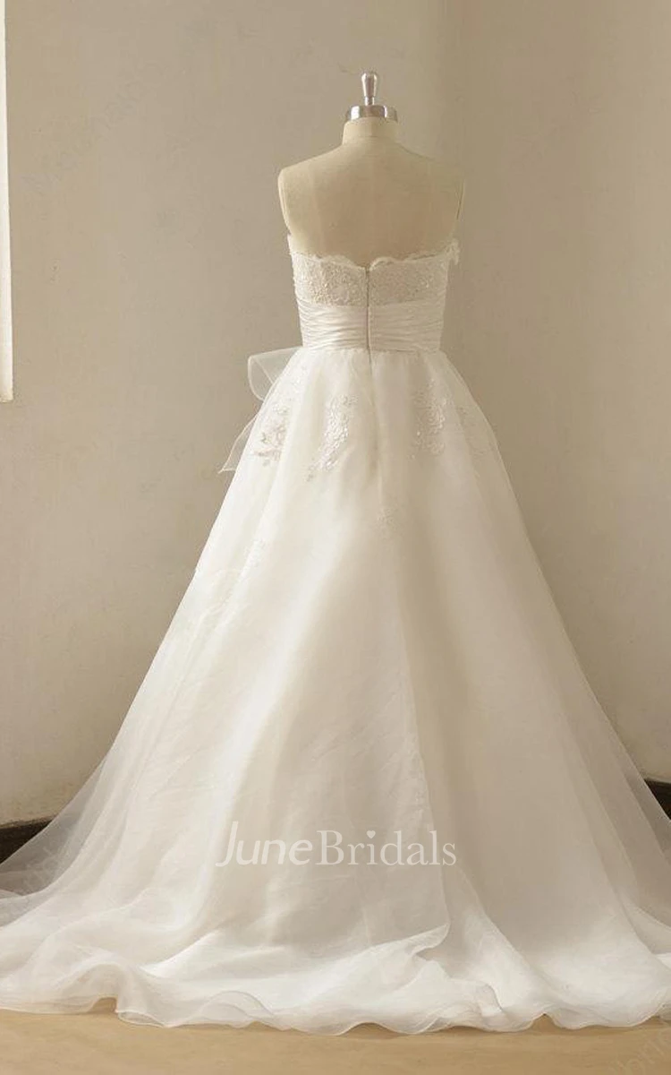 Simple Ivory A Line Organza Lace Wedding Dress