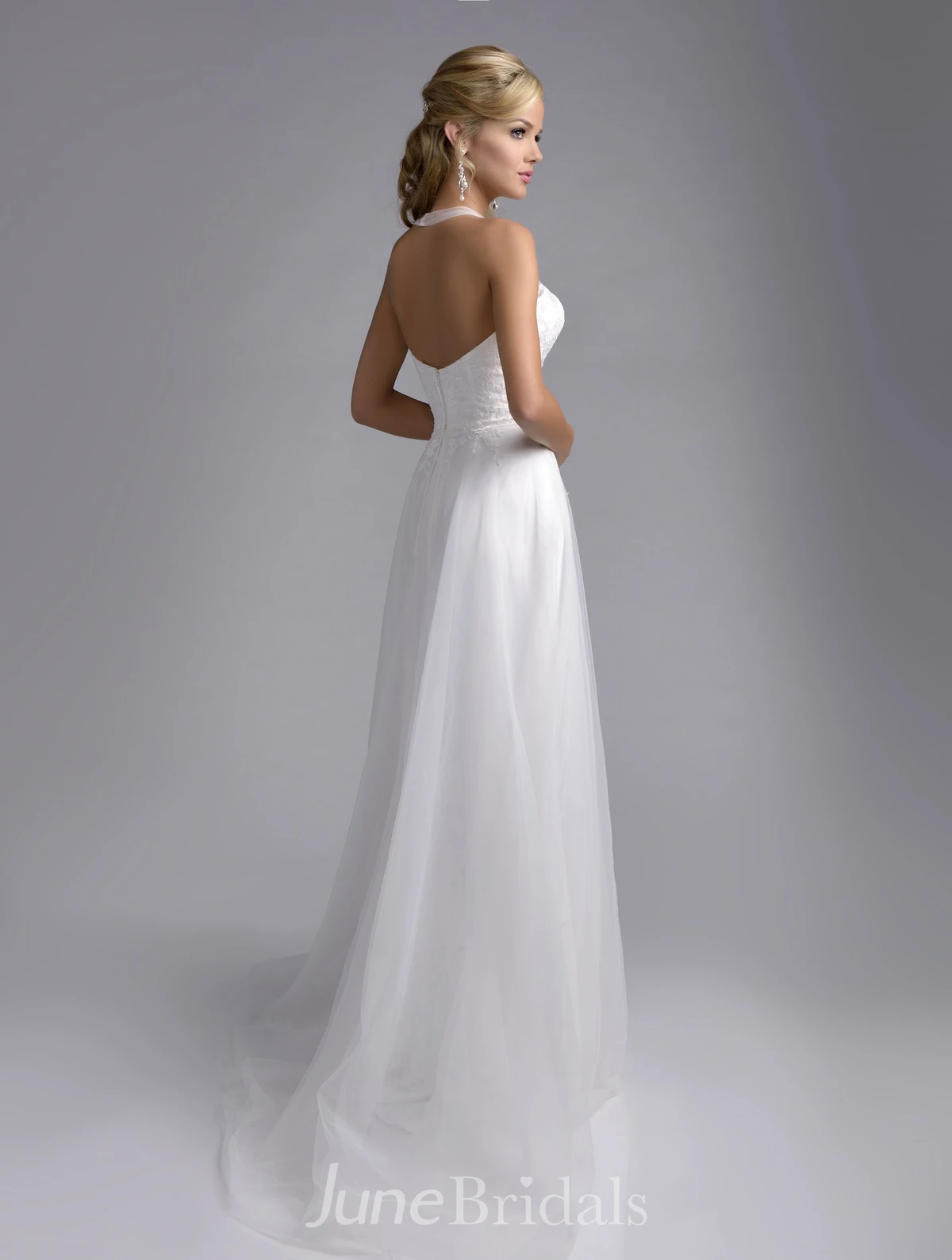 Halter Tulle A-Line Bridal Wedding Dress With Lace Appliques