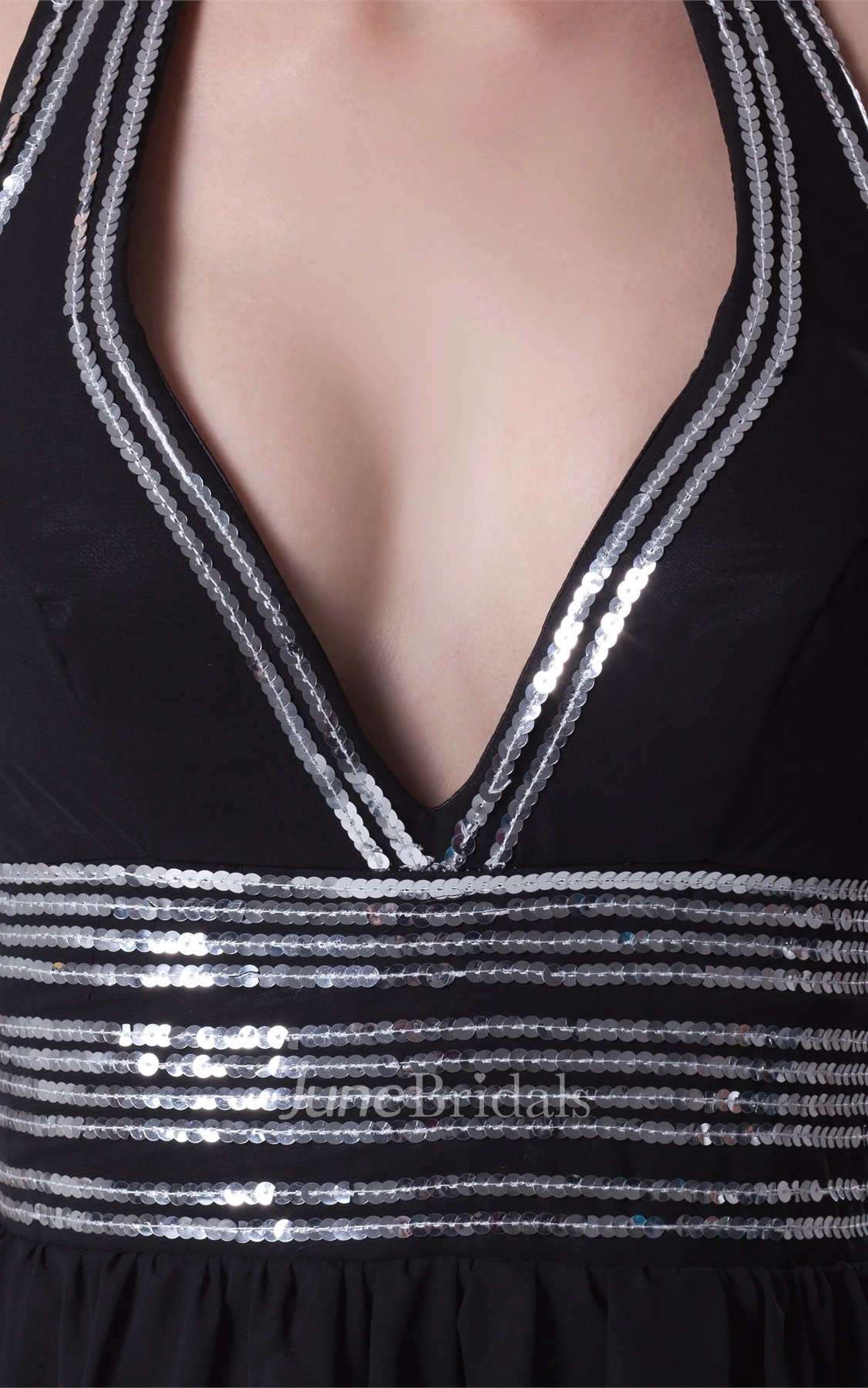 Deep-V-Neck Sleeveless Midi A-Line Dress with Strapped and Pleats