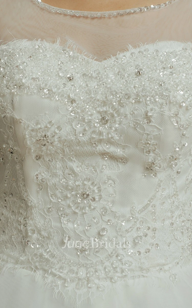 Noble 3 4 Sleeve A-line Organza and English Net Gown With Beading