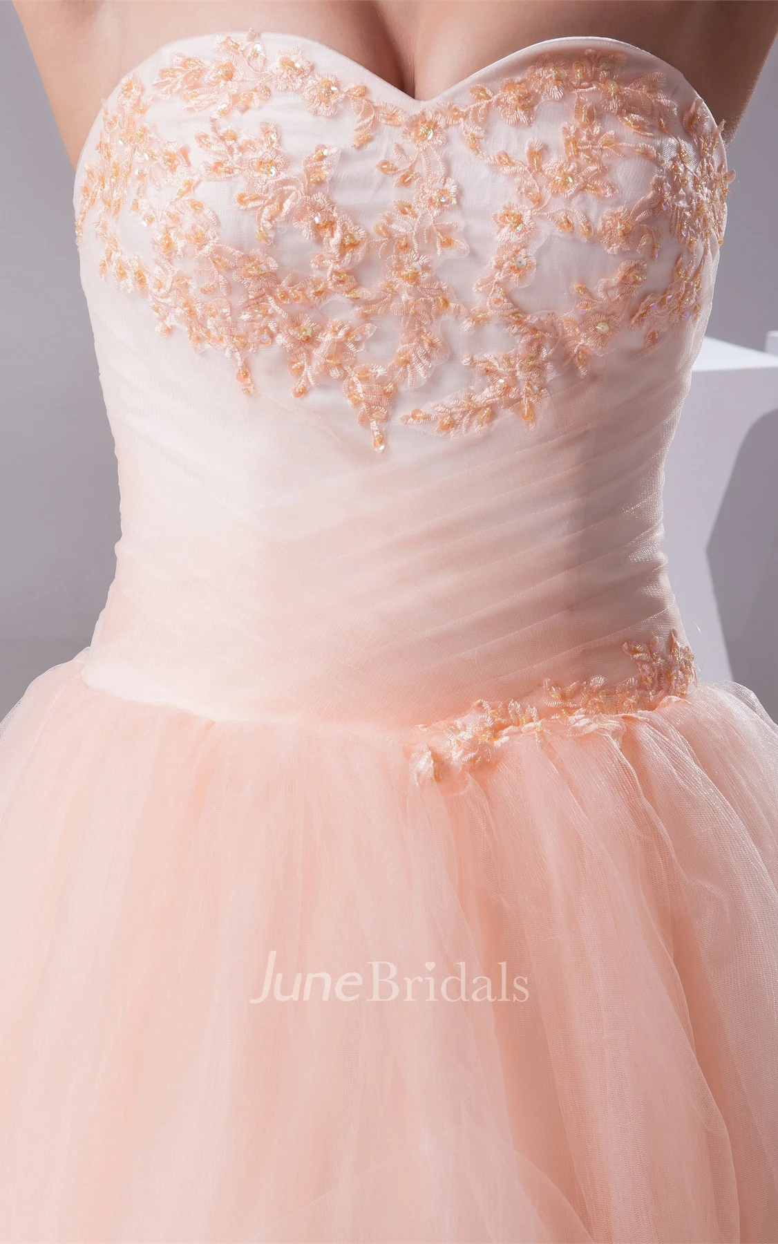 Sweetheart Criss-Cross Tulle Ball Gown with Appliqued Top
