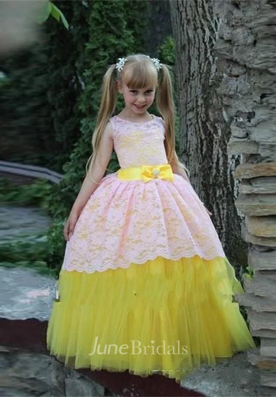 Lovely Lace Ball Gown Tulle Flower Girl Dress Bowknot Sleeveless