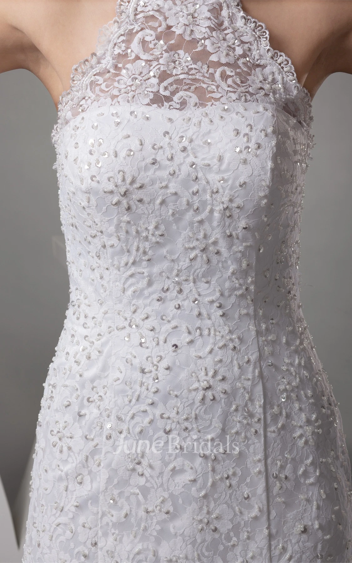 Graceful High-Neck Backless A-Line Dress with Beading and Appliques