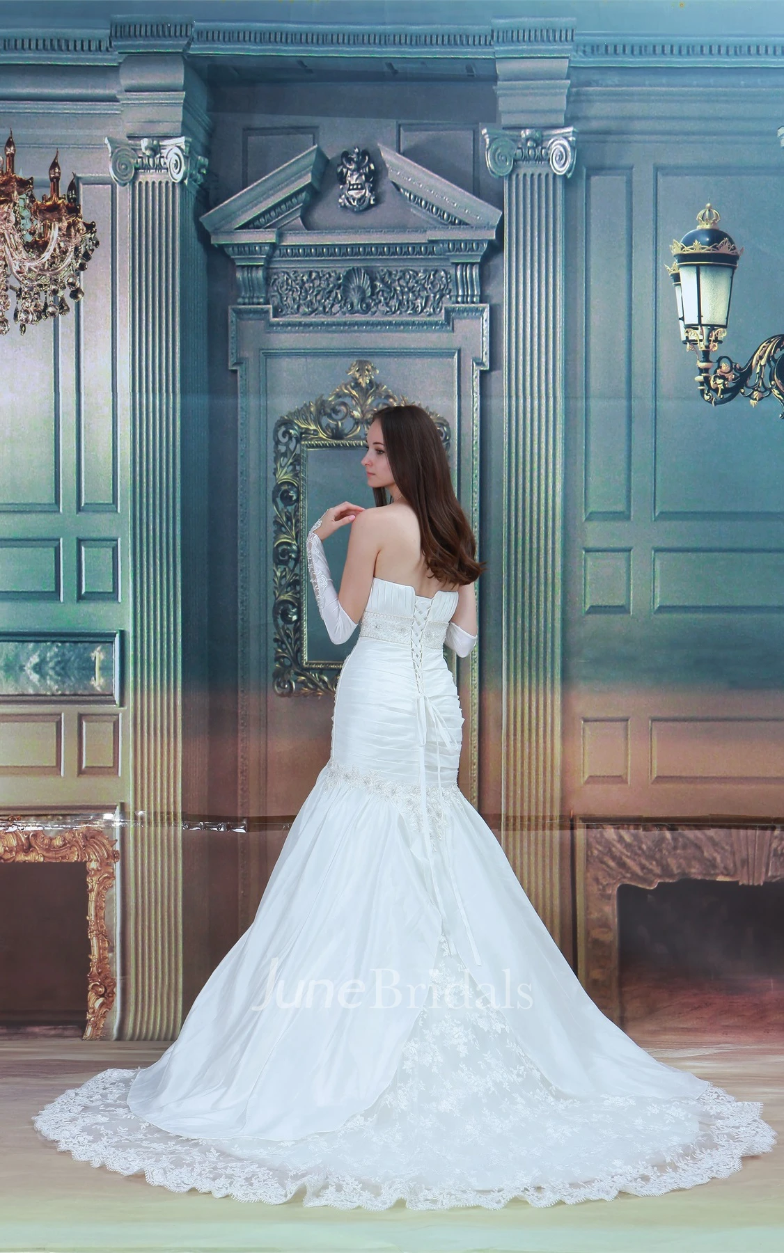 Spaghetti-Strap Mermaid A-Line Gown with Lace and Stress