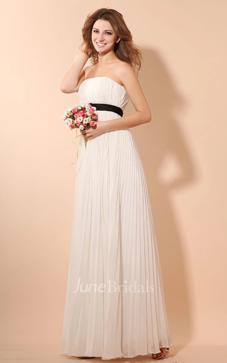 Strapless Chiffon Empire Dress With Draping And Satin Sash