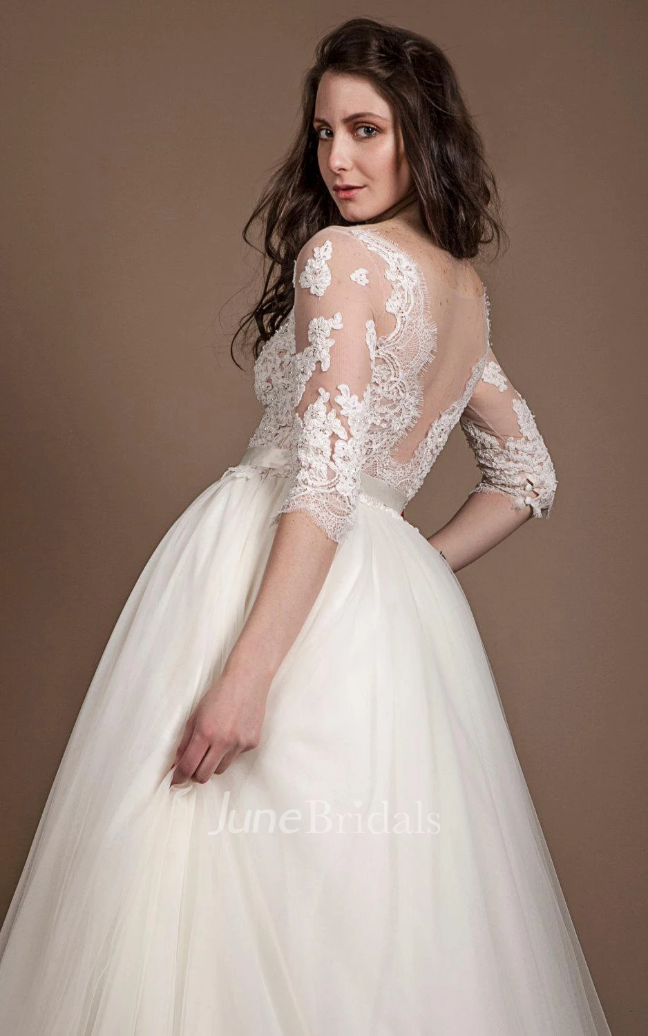 Tulle Lace Dress With Beading Appliques Illusion Button Zipper