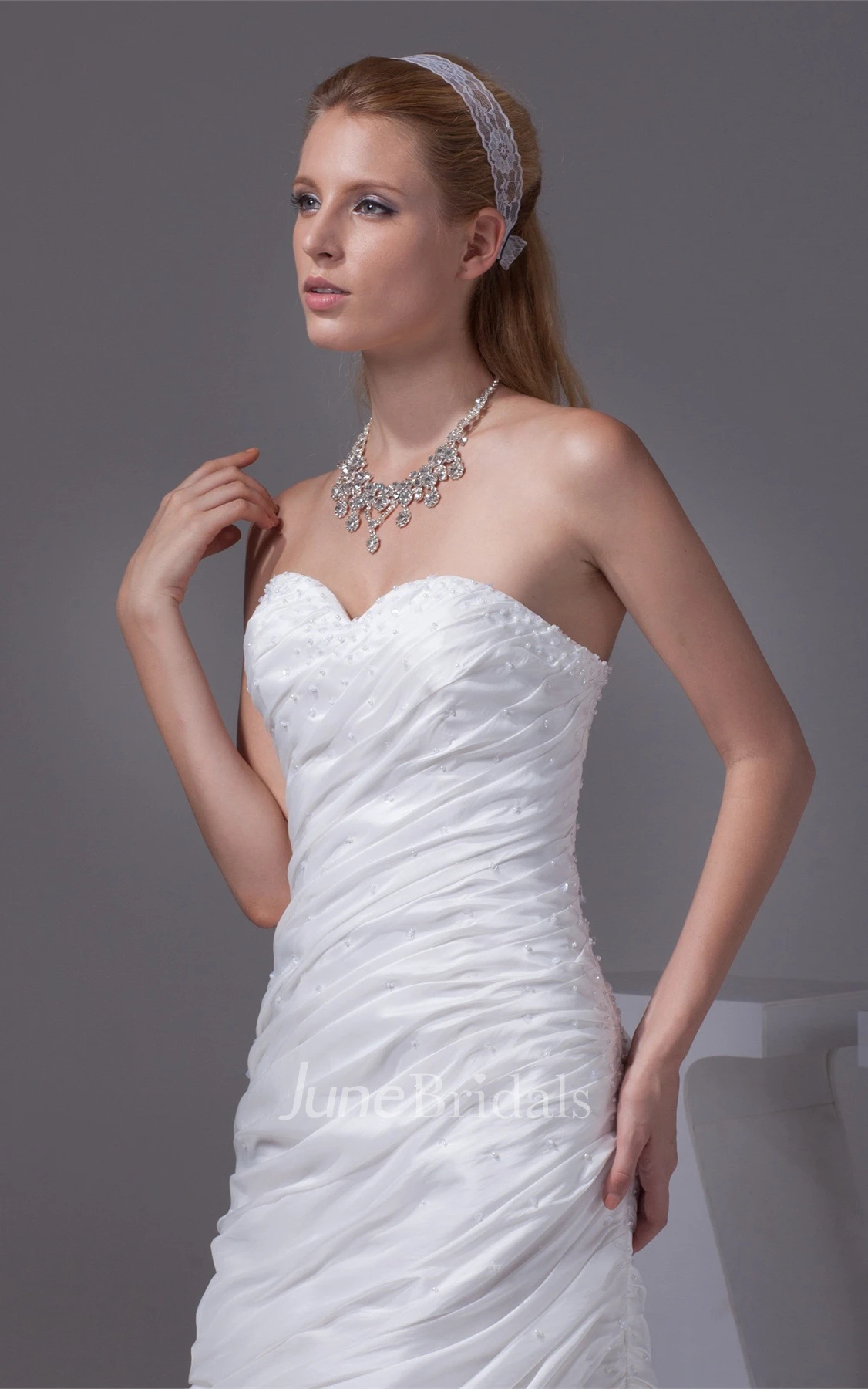Sweetheart A-Line Dress with Sweep Train and Ruched Design