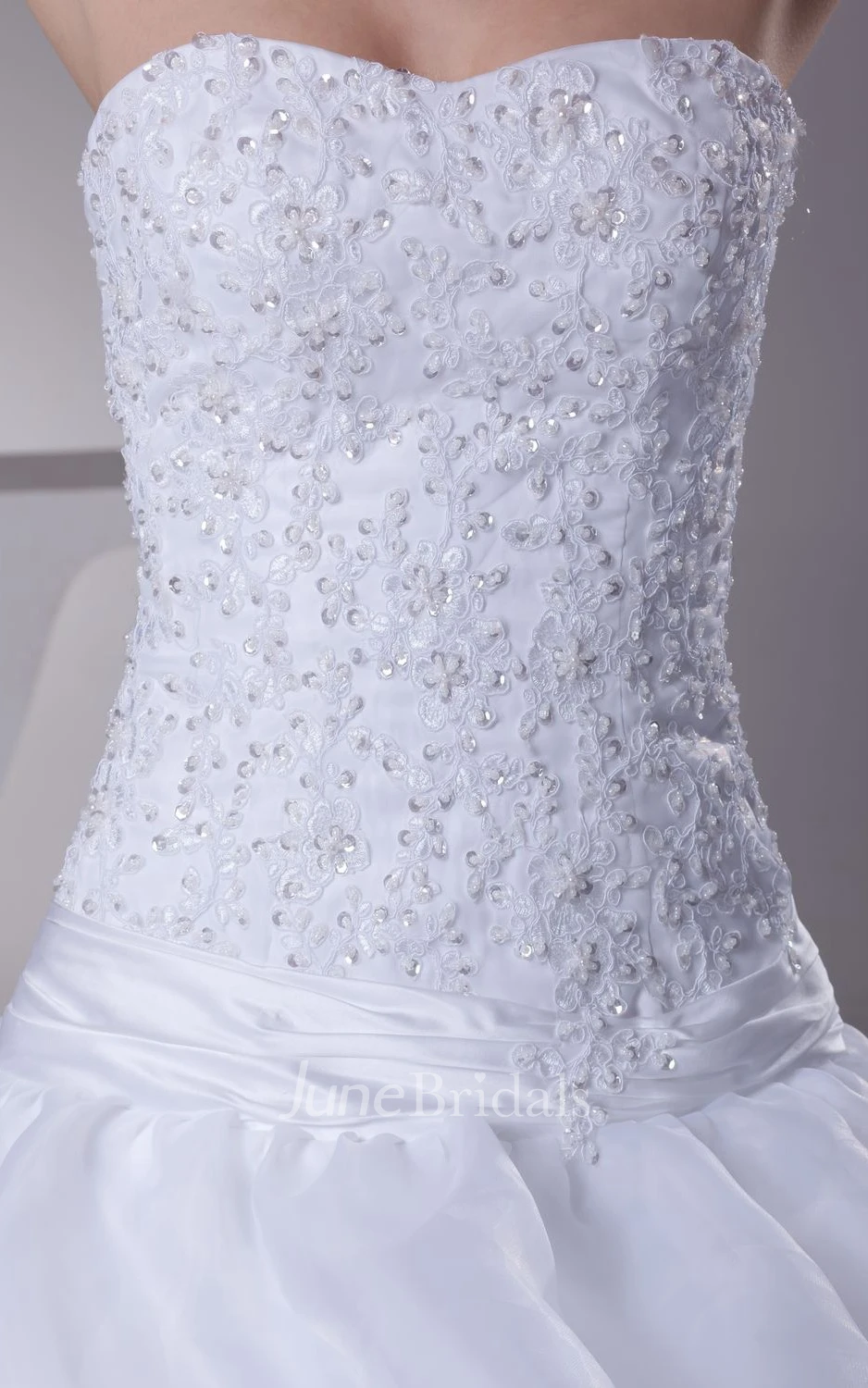 Strapless Appliqued A-Line Ball Gown With Pick-Up Design