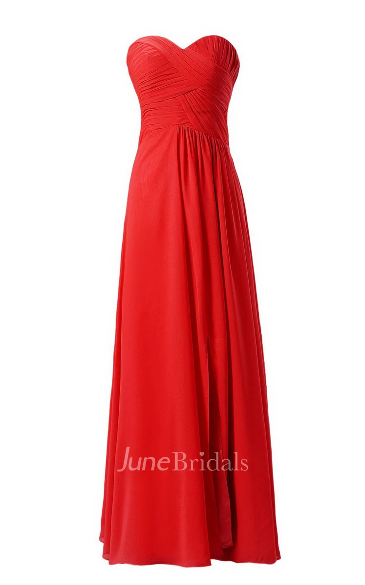 Sweetheart Long Chiffon Dress With Crisscross Ruching