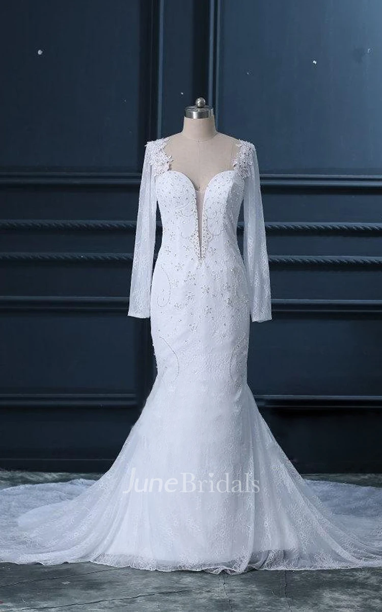 V-Neck Backless Cathedral Train Lace Weddig Dress