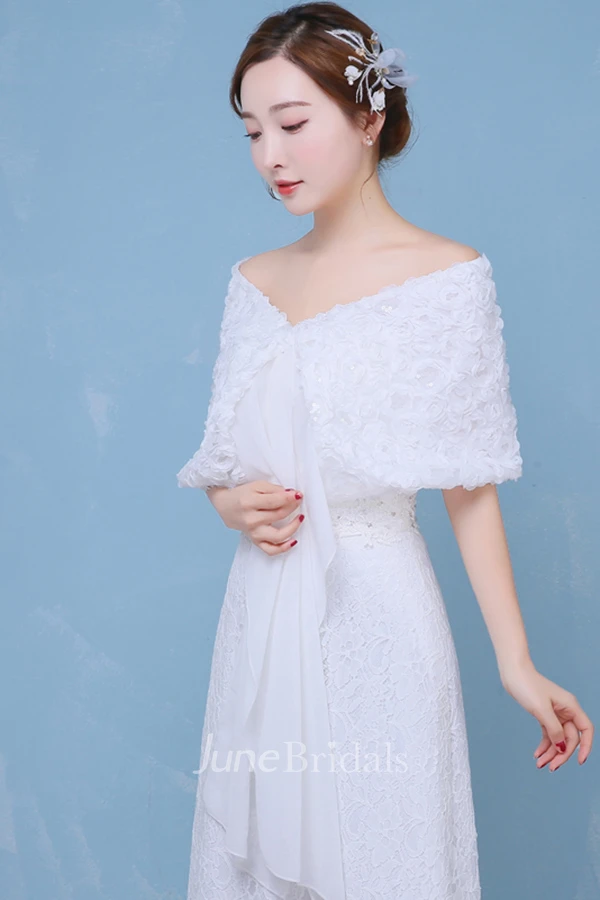 New Three-dimensional Rose Sequins Shoulder Chiffon With White Shawl