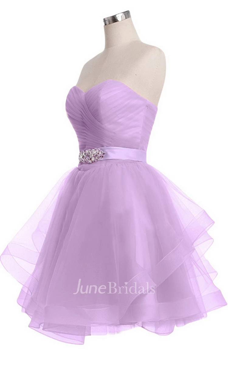 Sweetheart A-line Mini Dress With Pearled Waist