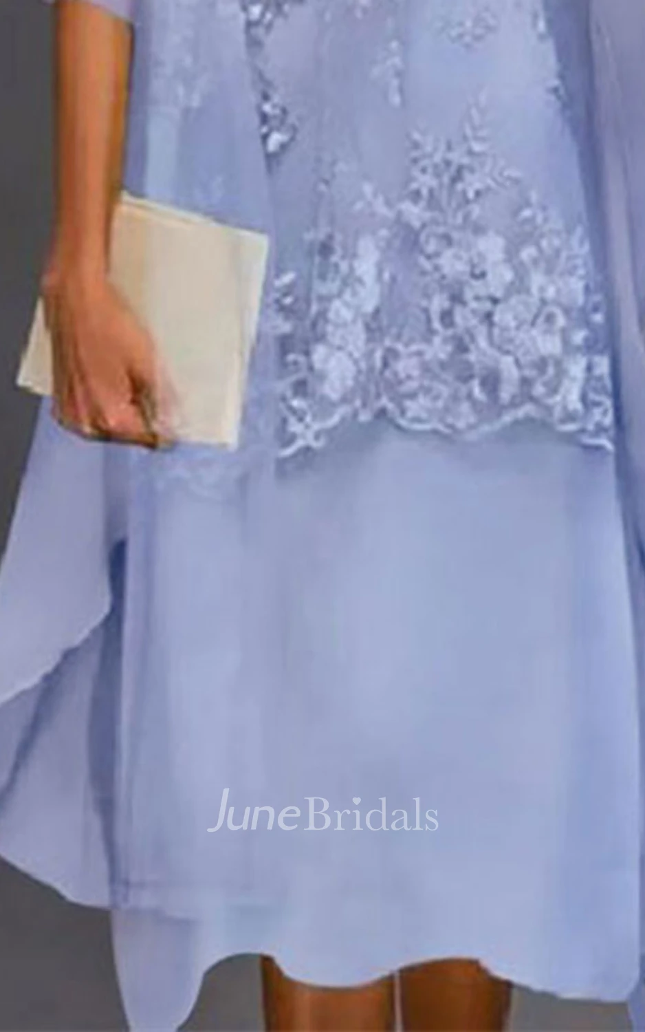 Pencil Chiffon Half Sleeve Illusion Mother of the Bride Dress Bateau Neck Knee-length Casual Modest Elegant