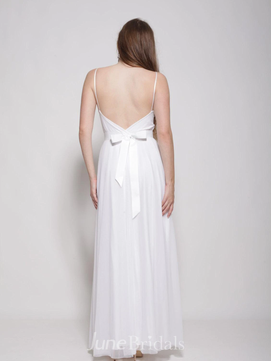 Hippie Spaghetti Strap A-Line Chiffon Wedding Dress With Appliqued Collar
