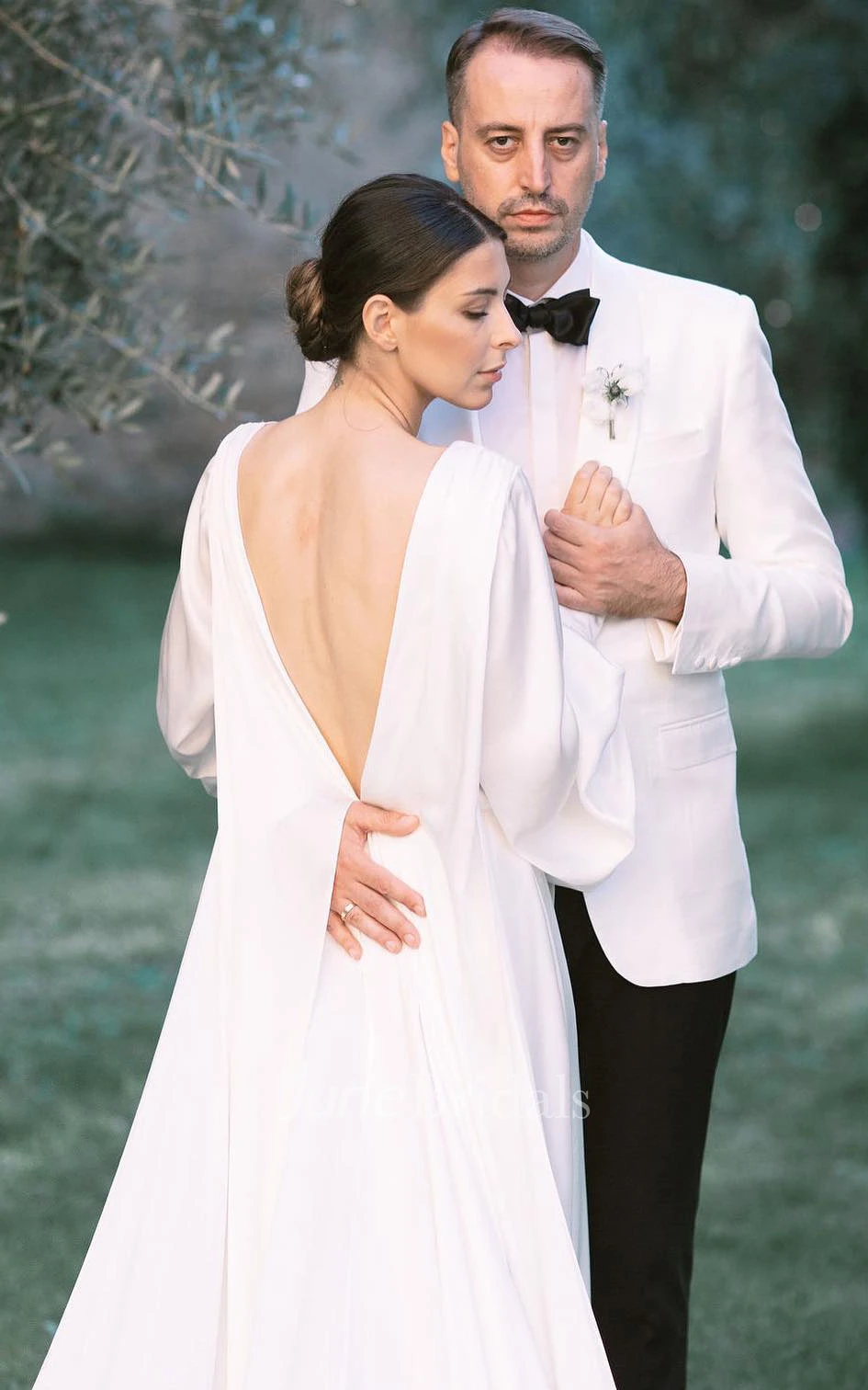 Simple A-Line Charmeuse Spring Wedding Dress With Low-V Back And V-neck