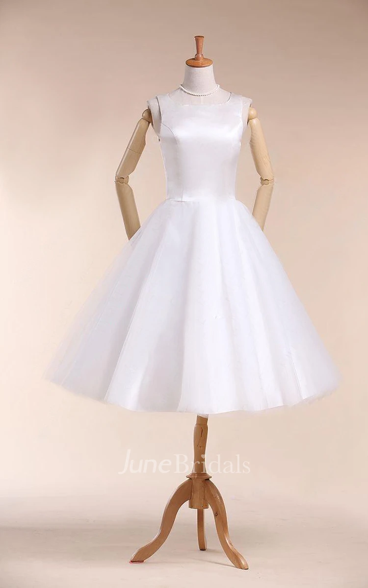 Scoop Neck Sleeveless A-Line Knee-Length Satin Wedding Dress