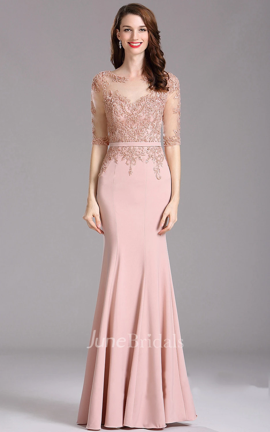 Short-Sleeve Appliqued Bateau-Neck Sheath Illusion Jersey Dress