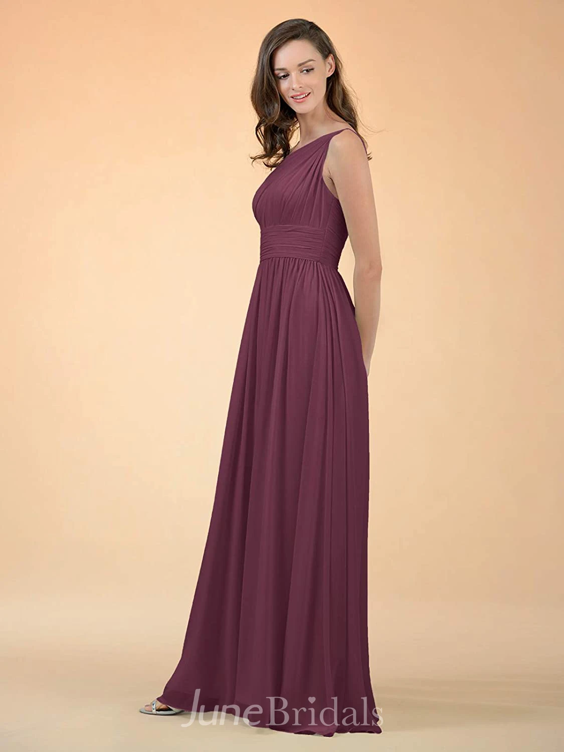 Modern A Line One-shoulder Chiffon Sleeveless Bridesmaid Dress