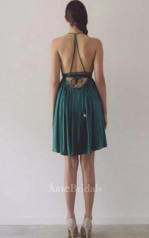 Short A-Line Chiffon Dress With Pleats And Straps