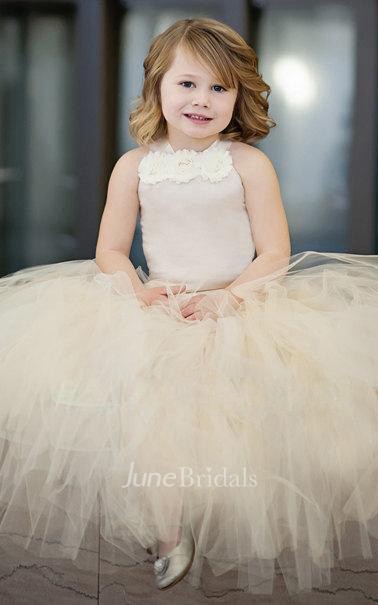 Halter Pleated Champagne Tutu Tulle Dress With Straps June Bridals