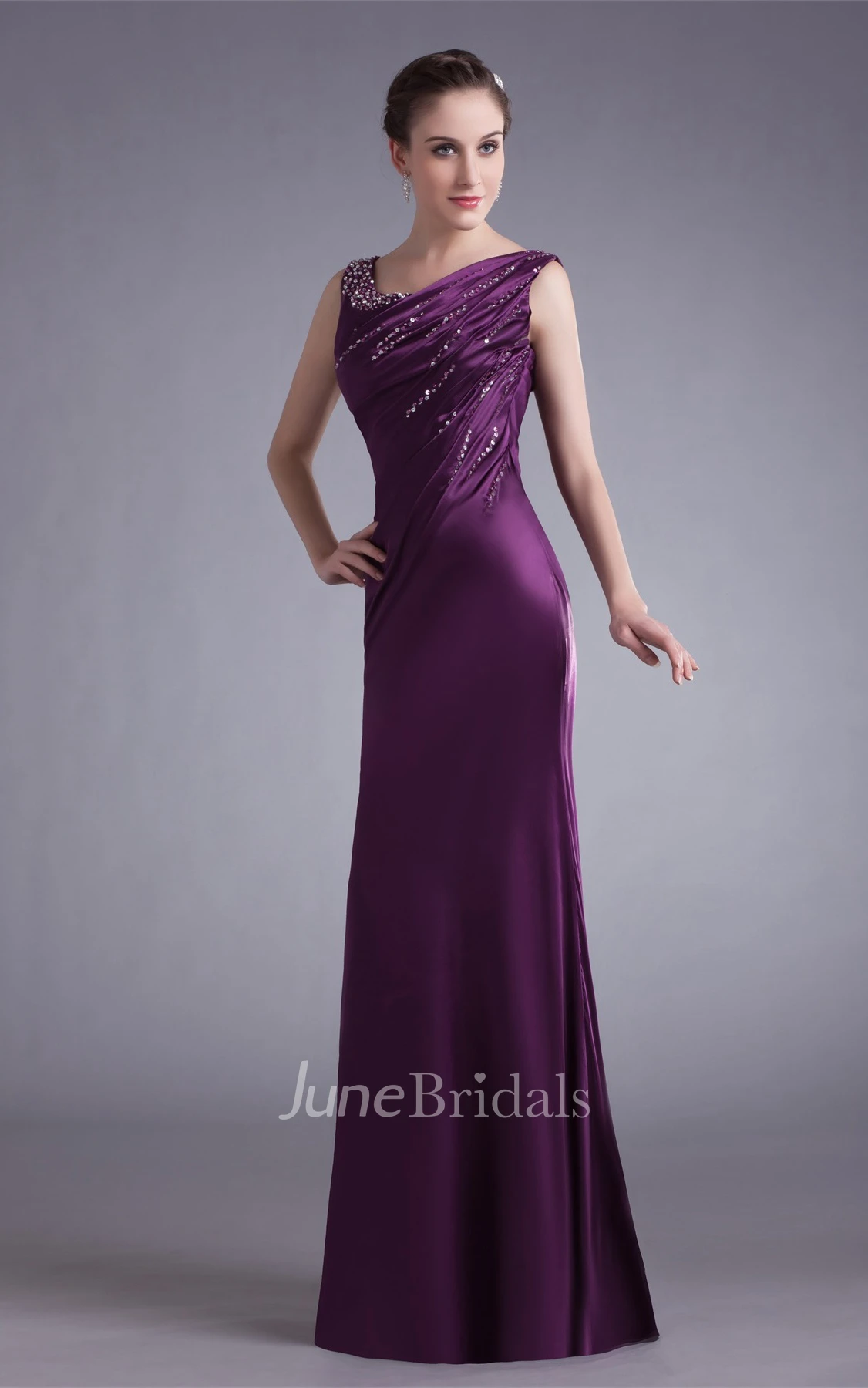 Sleeveless Satin Floor-Length Gown with Stress