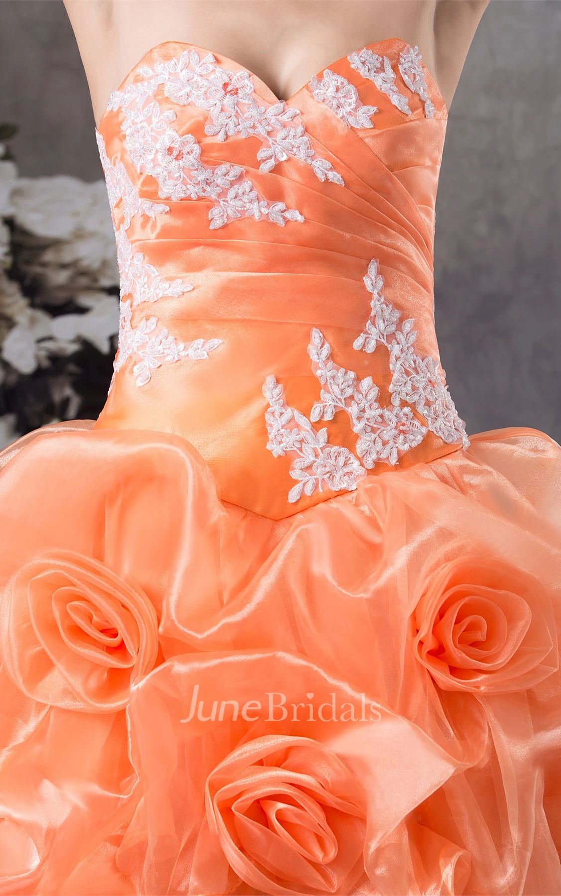Sweetheart Ruffled Ball Gown with Flower and Appliques