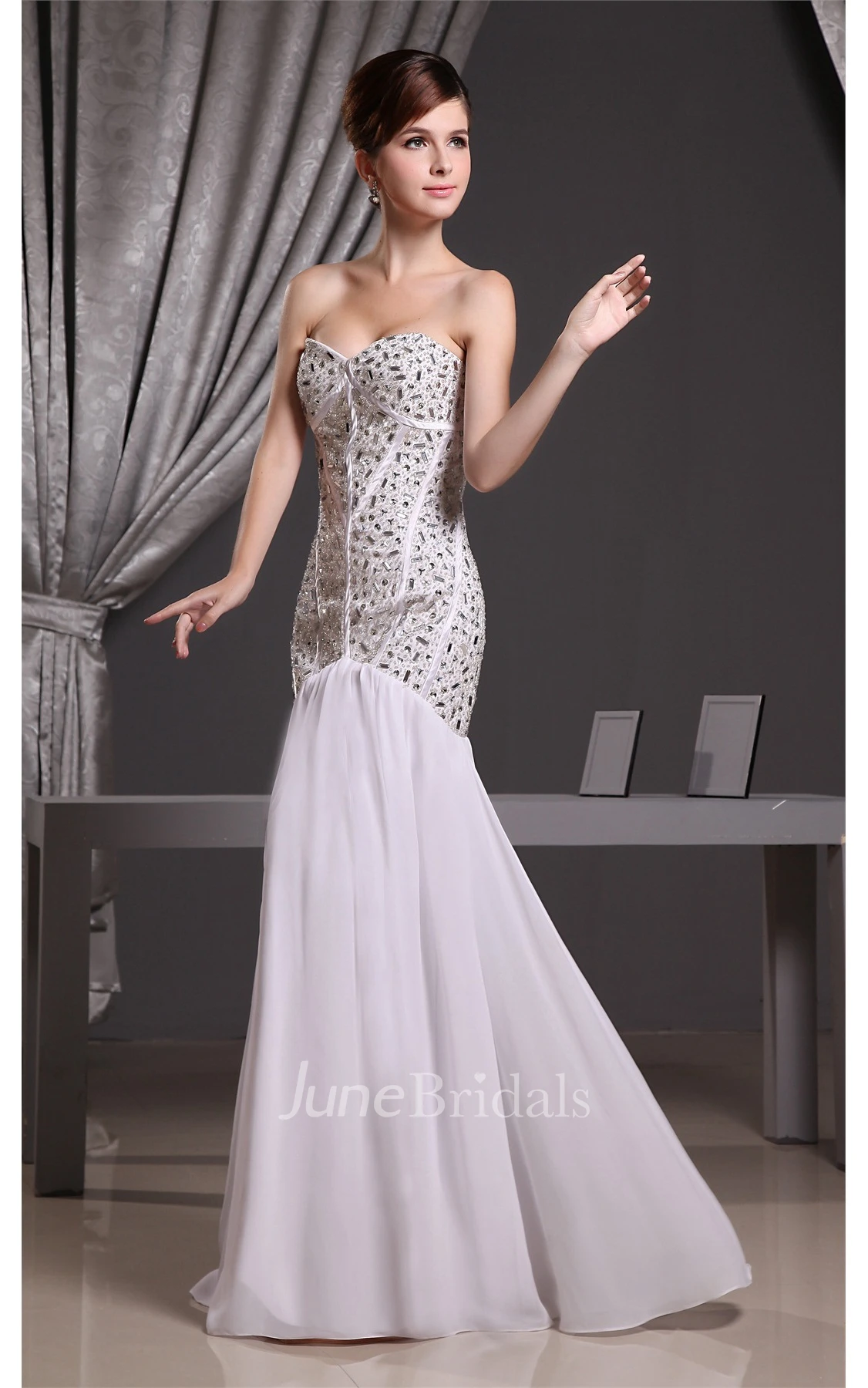 Sweetheart Chiffon Sheath Dress with Pleats and Gemmed Bodice