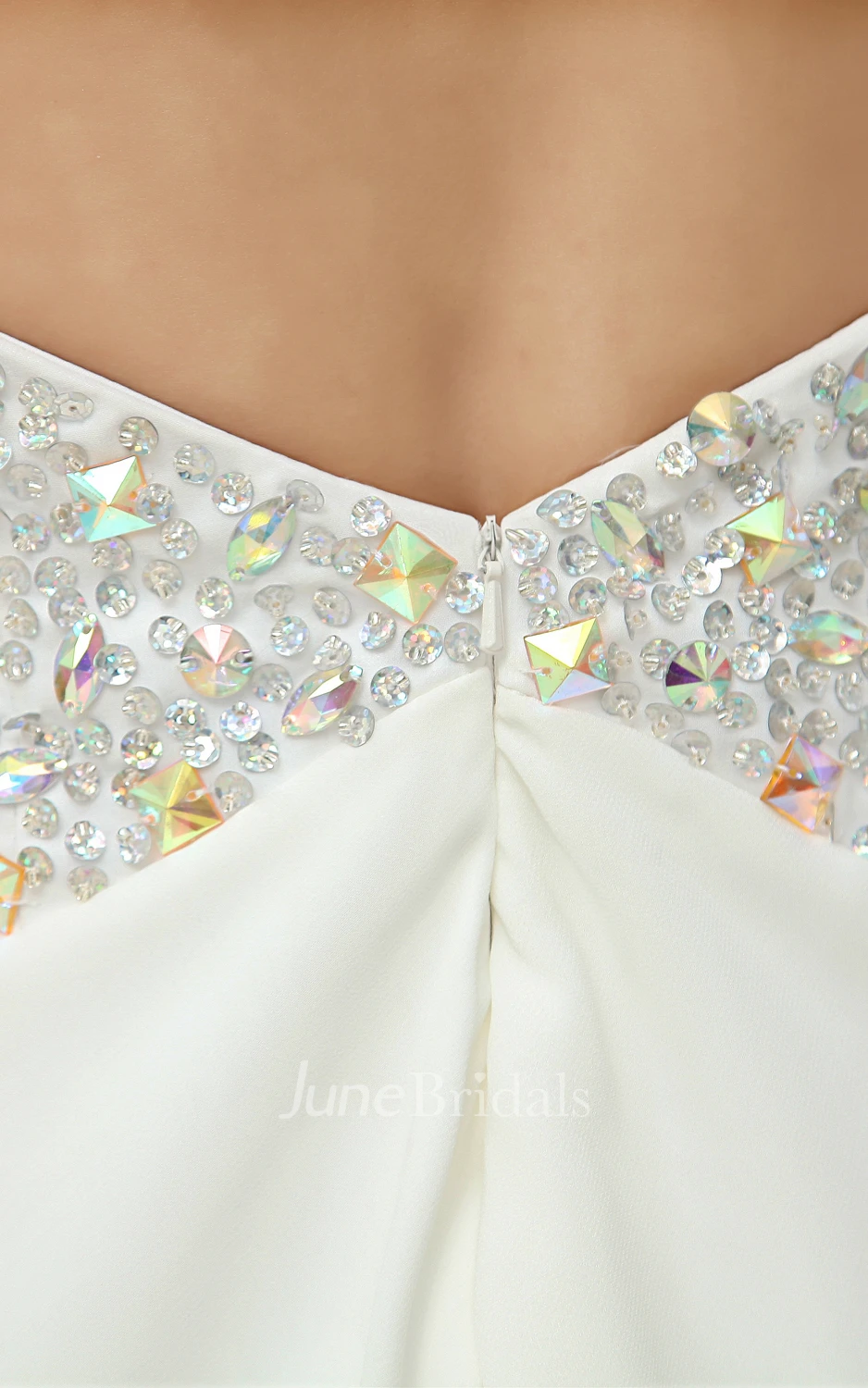 Chiffon Plunged Dress With Crystal Detailing And Ruffled Hem