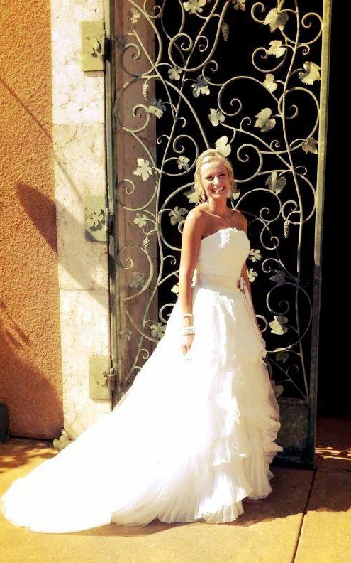 A-Line Ruffled Strapless Floor-Length Dress With Appliques And Tiers