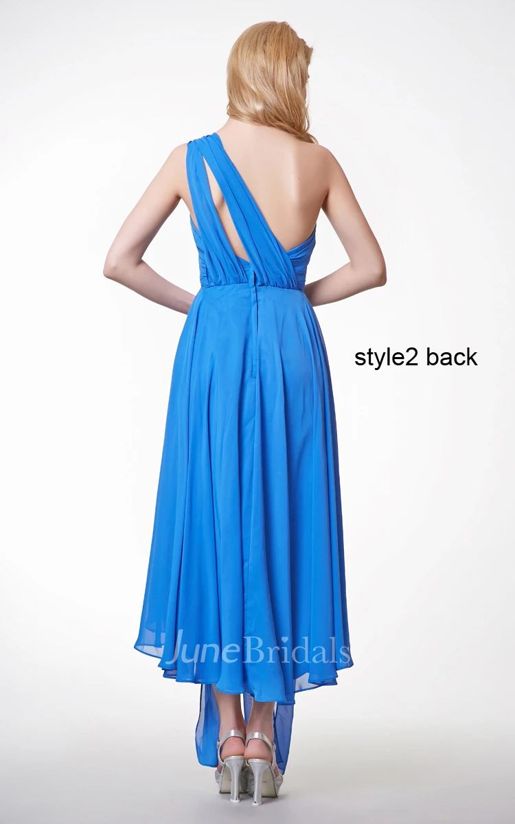 Short Sleeve Ruffled High Low Chiffon Dress With Sash