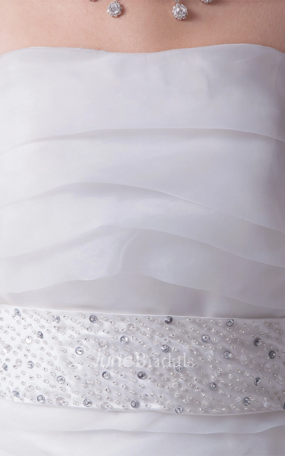 Strapless A-Line Dress with Overall Ruched Design and Gemmed Waist