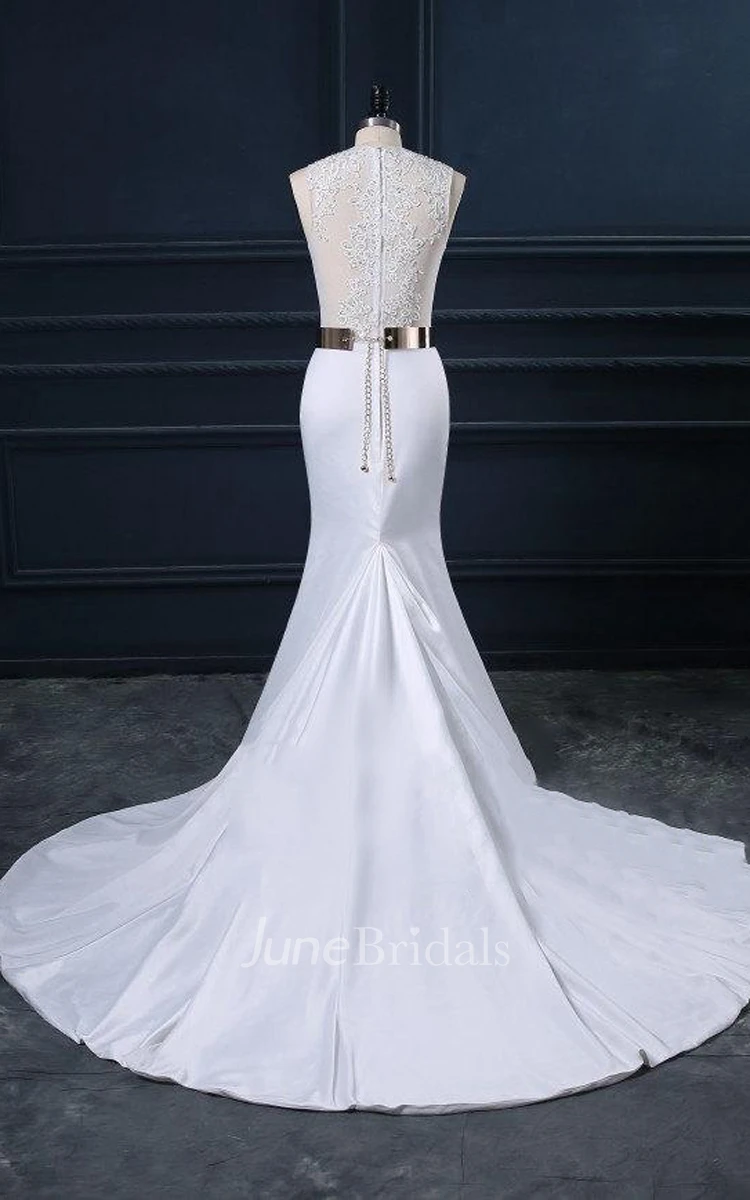 Mermaid Tulle Lace Satin Weddig Dress With Appliques