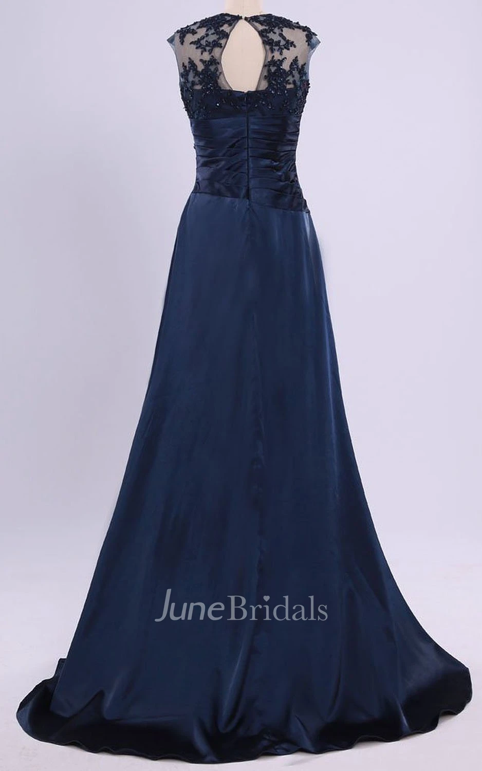 Sleeveless Crystal Ruched Bodice Long Satin Dress