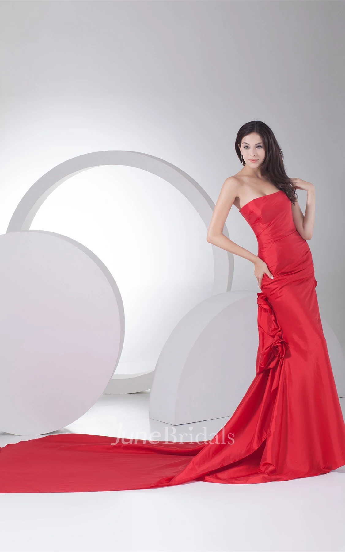 Strapless Sheath Maxi Dress with Flower and Royal Train