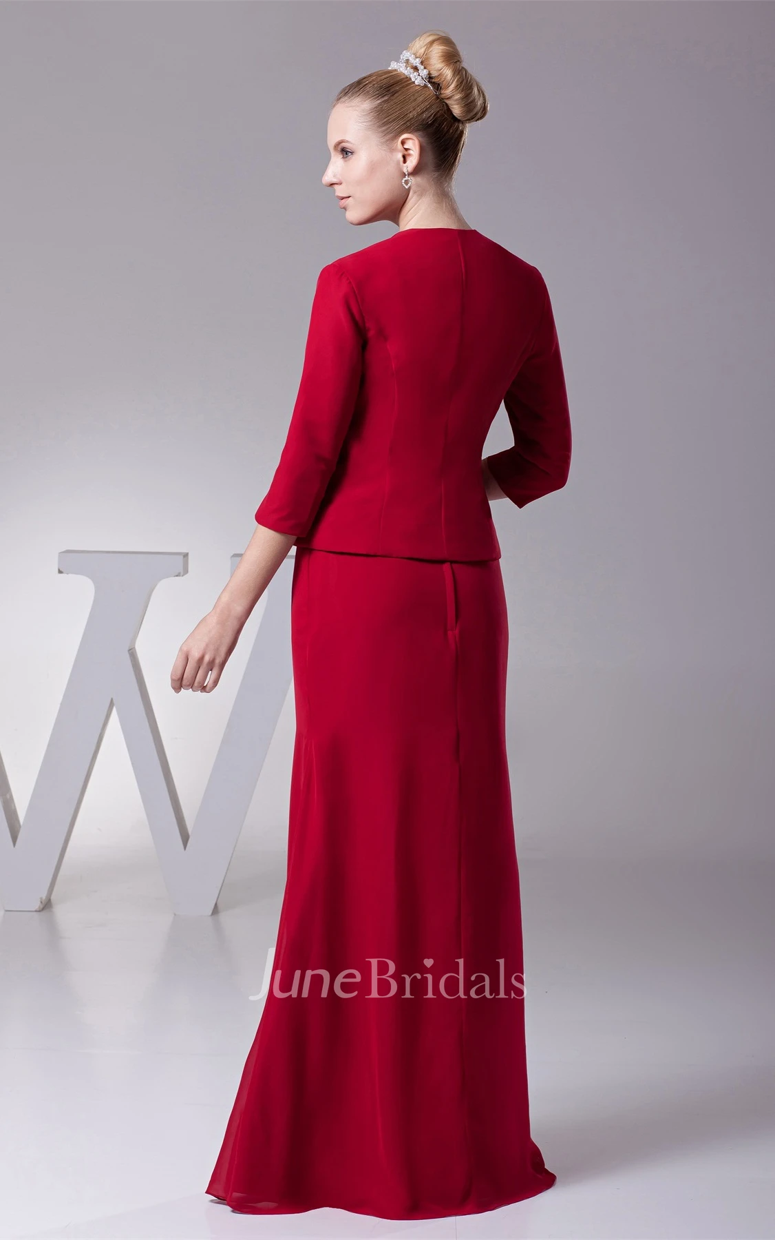 Classic Sheath Floor-Length Dress with Broach and Jacket