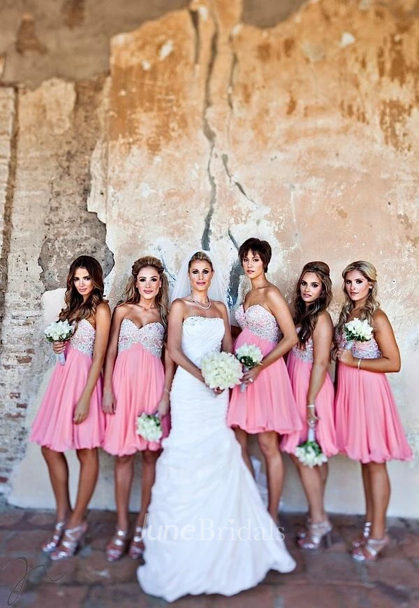 Glamorous Sweetheart Sleeveless Chiffon Bridesmaid Dress Short With Crystals